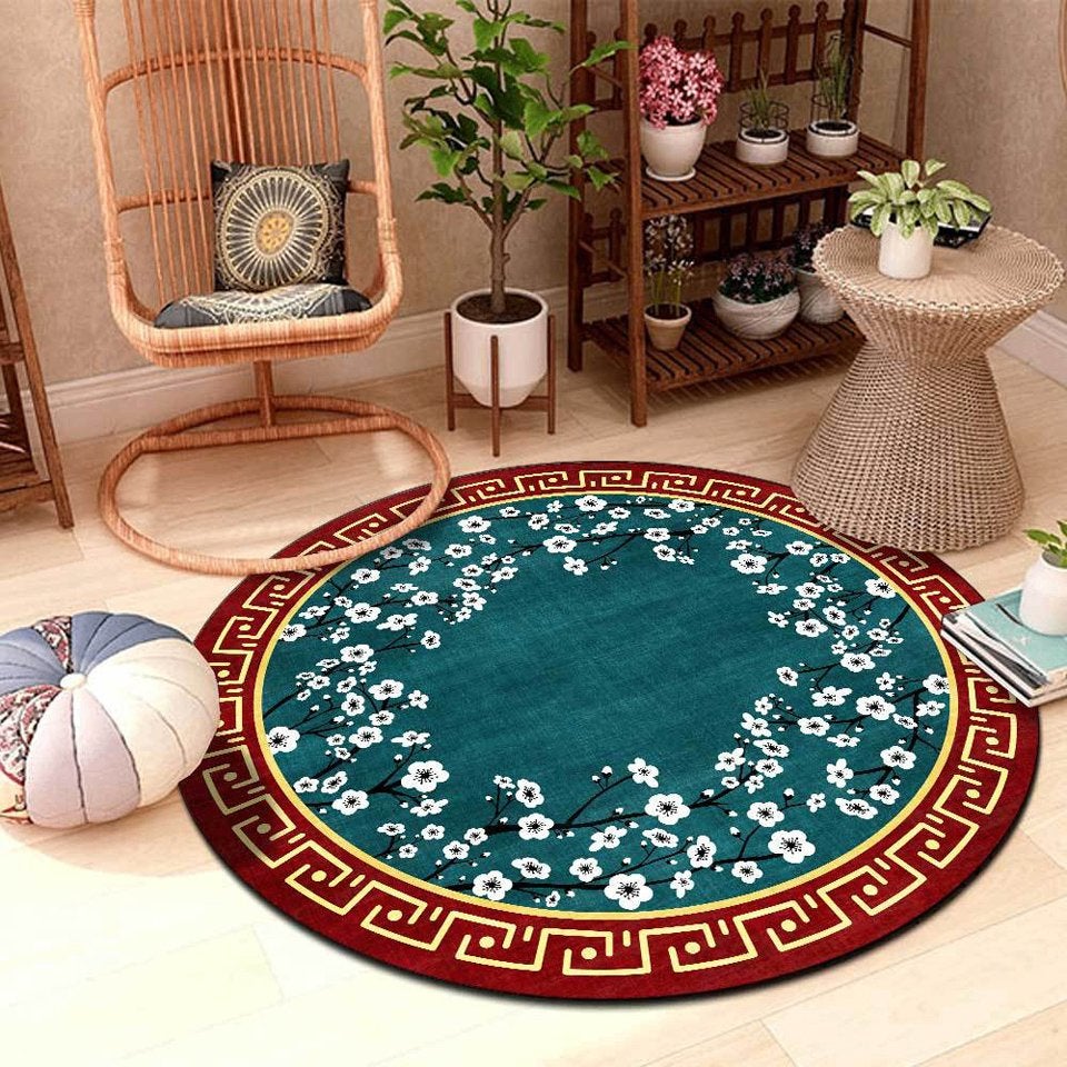 Rood Groen Bloemen Barok Rond Vloerkleed Kleed Tapijt, 100 tot 150 cm, Verzenden, Groen, Rond