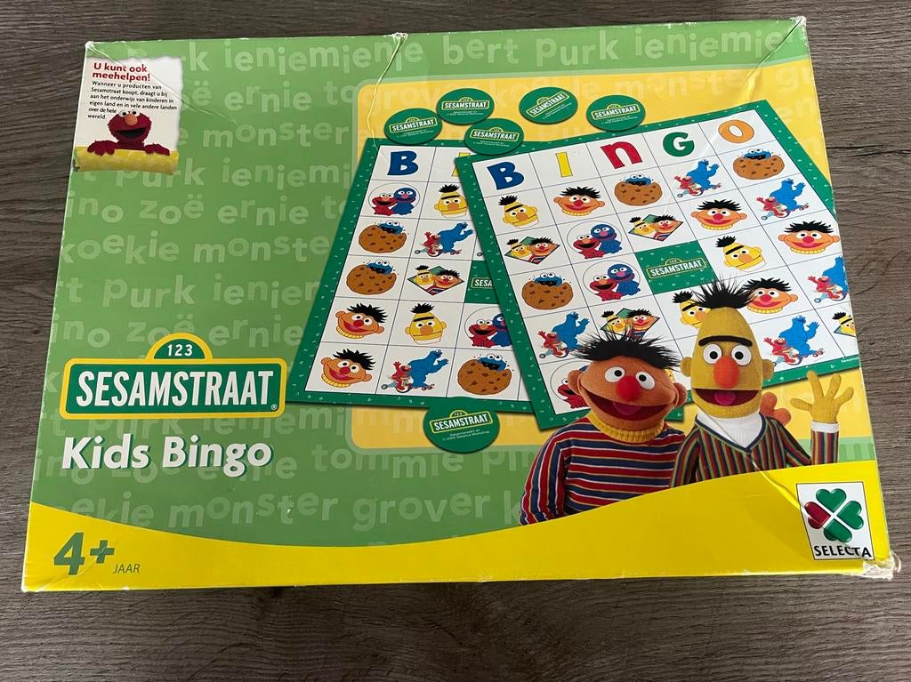 Sesamstraat Kids Bingo spel, Drie of vier spelers, Ophalen of Verzenden, Gebruikt