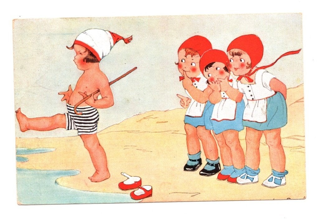 Oude Ansichtkaart Kinderen Strand Water Gelopen 1924, Ophalen of Verzenden, 1920 tot 1940, Gelopen, Overige thema's