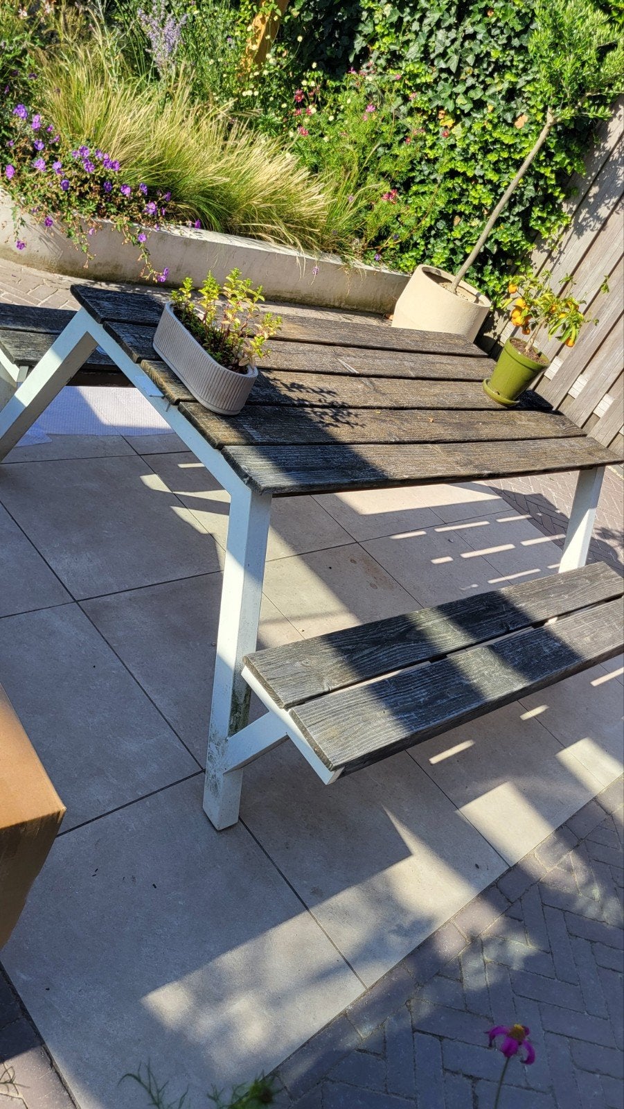 prima picknicktafel met aluminium poten 160x170, Ophalen, Gebruikt, Rechthoekig, Aluminium
