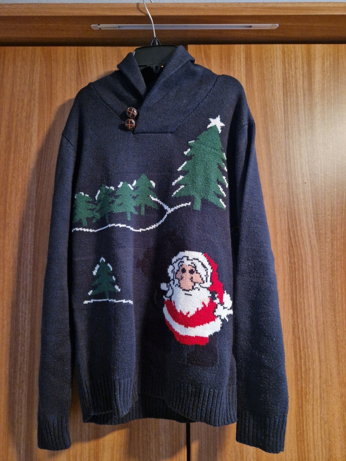 Kersttrui met Kerstman en bomen - Maat M, Ophalen of Verzenden