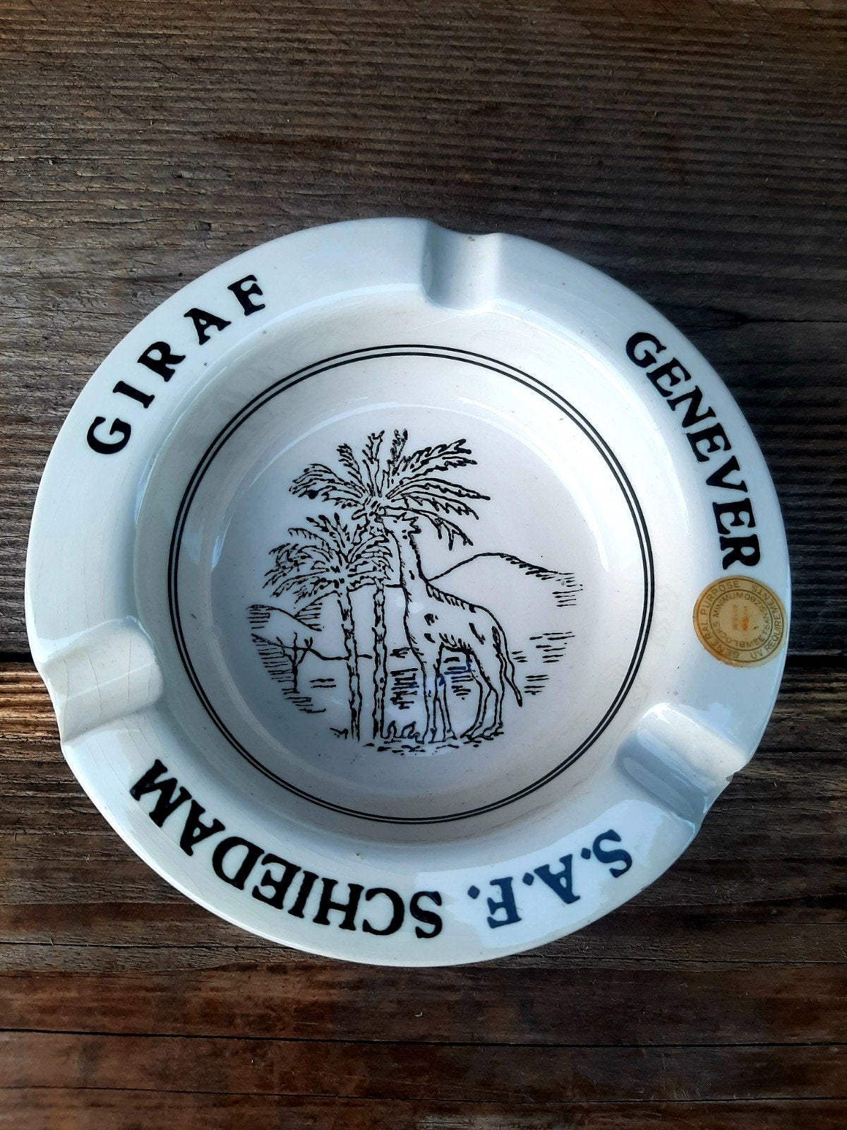 GIRAF Genever - Vintage Asbak - (S.A.F. Schiedam), Verzamelen, Ophalen of Verzenden, Gebruikt, Asbak
