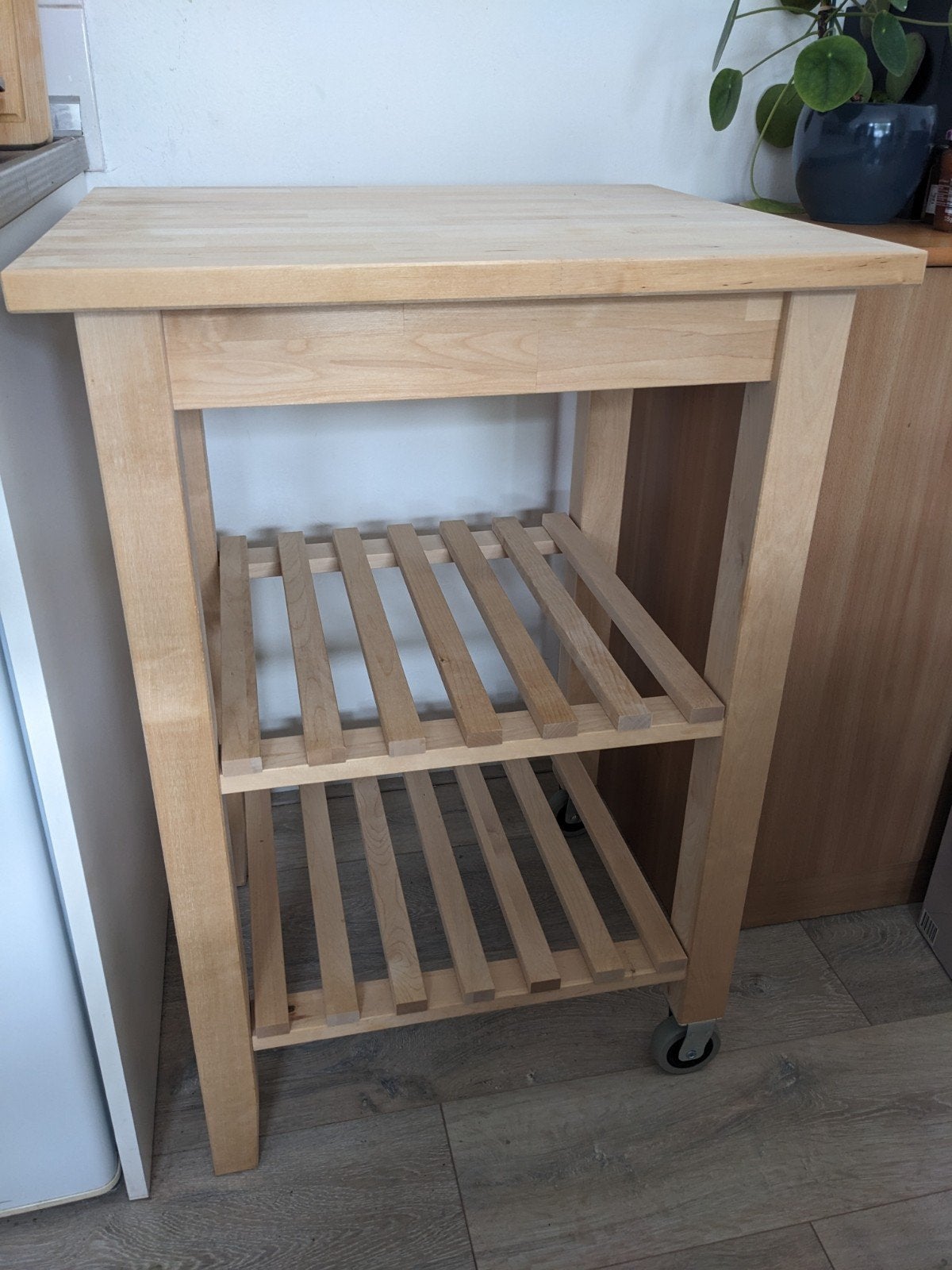 Ikea roltafel/keukentrolley Bekvam berken, Huis en Inrichting, Ophalen, Bruin, 50 tot 100 cm, Zo goed als nieuw