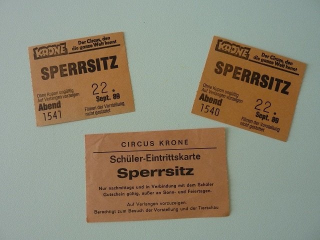 Circus Krone 1989 kaartjes avondvoorstelling september retro, Ophalen, Zo goed als nieuw