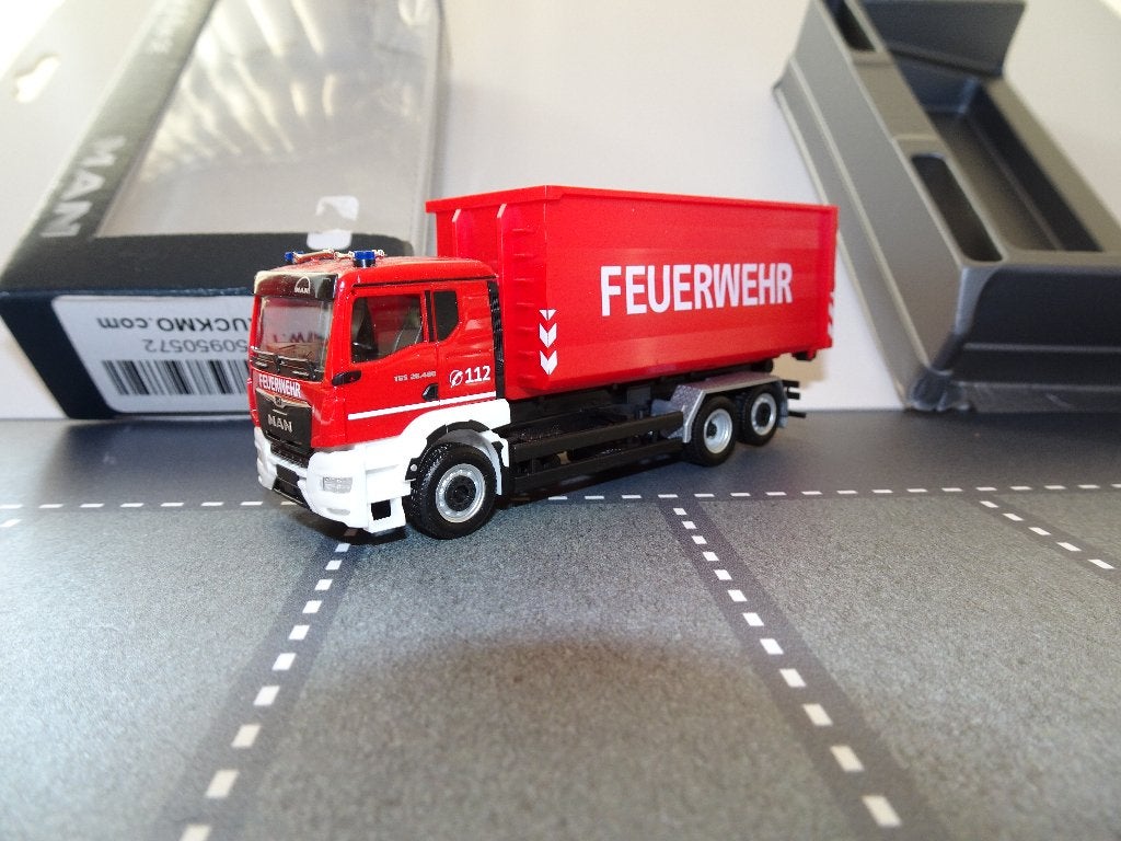 140 herpa man tgs tn feuerwehr afrol container 1:87 truck, Ophalen of Verzenden, Zo goed als nieuw, Bus of Vrachtwagen, Herpa