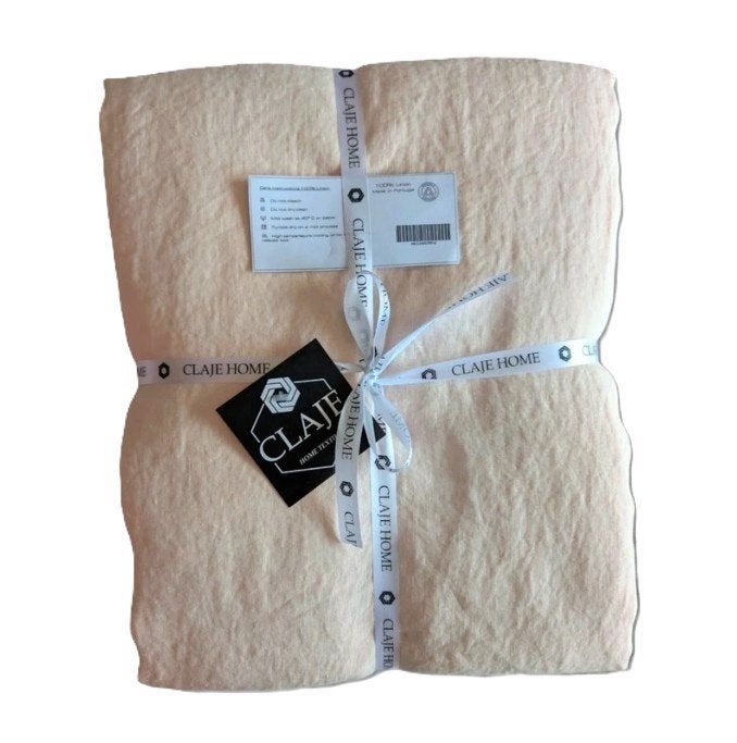 100% linnen dekbedovertrek 240x220 met slopen Beige/zalm, Huis en Inrichting, Handgemaakt, Beige, Ophalen of Verzenden, Linnen