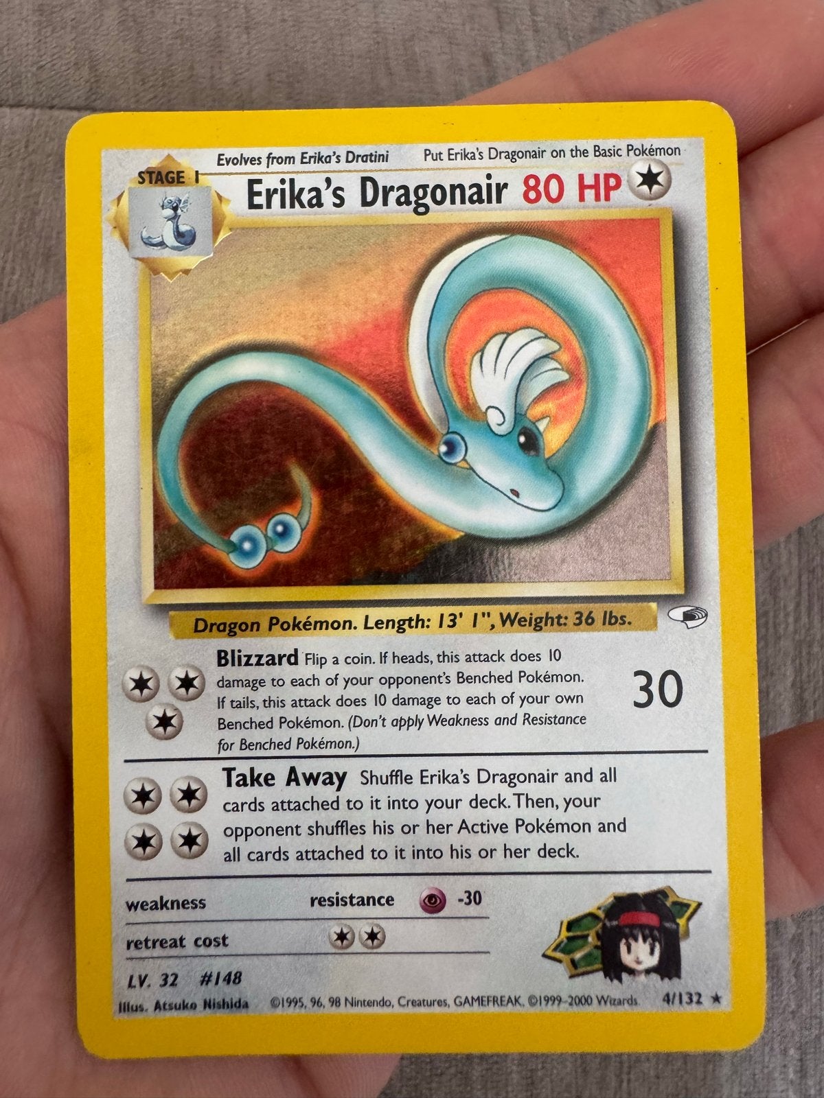 Erika's Dragonair Pokémon Kaart - Oude Generatie, Ophalen of Verzenden, Losse kaart