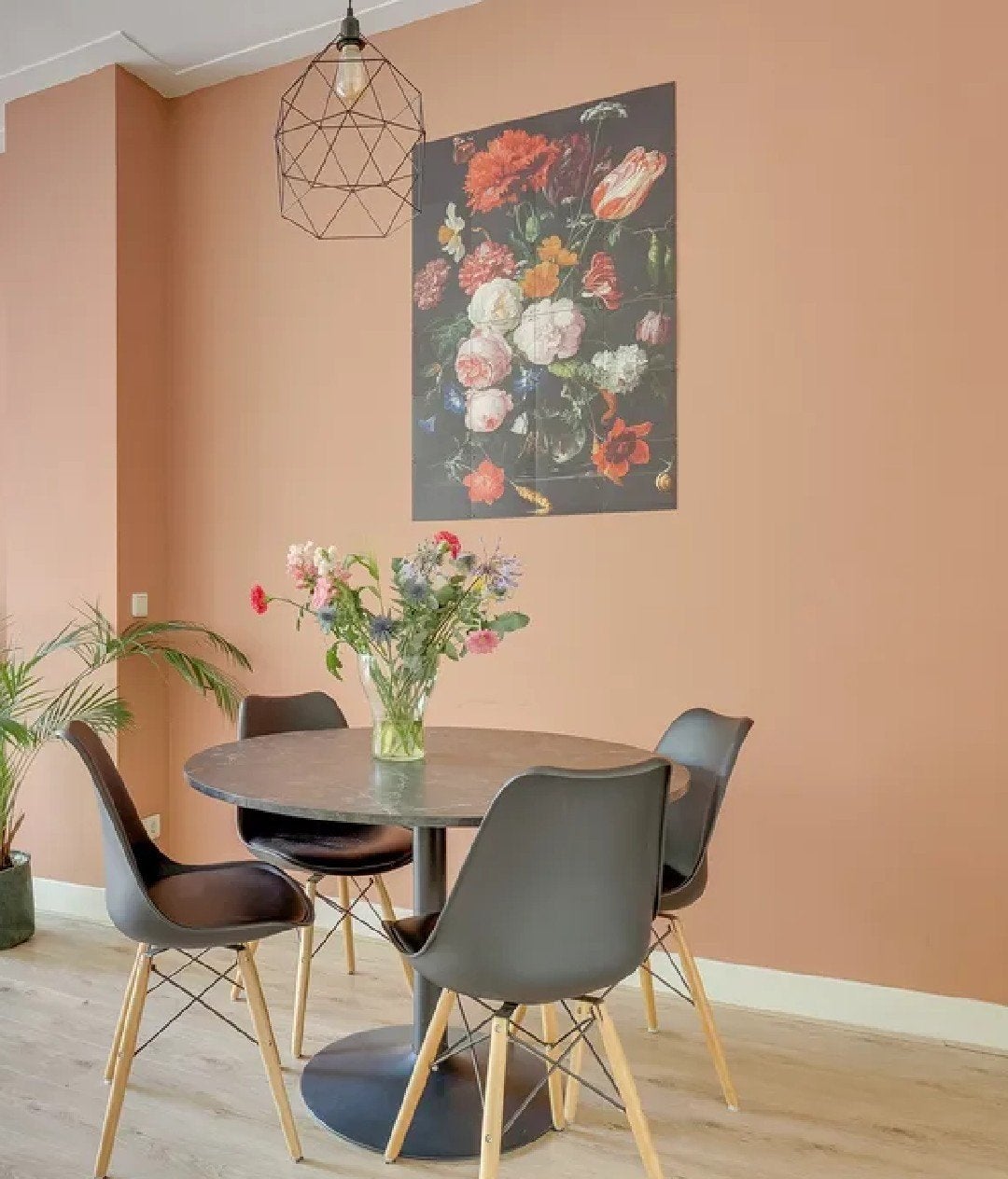Zwarte marmerlook ronde eettafel - diameter 110 cm, Ophalen, Rond, Zo goed als nieuw, Vier personen