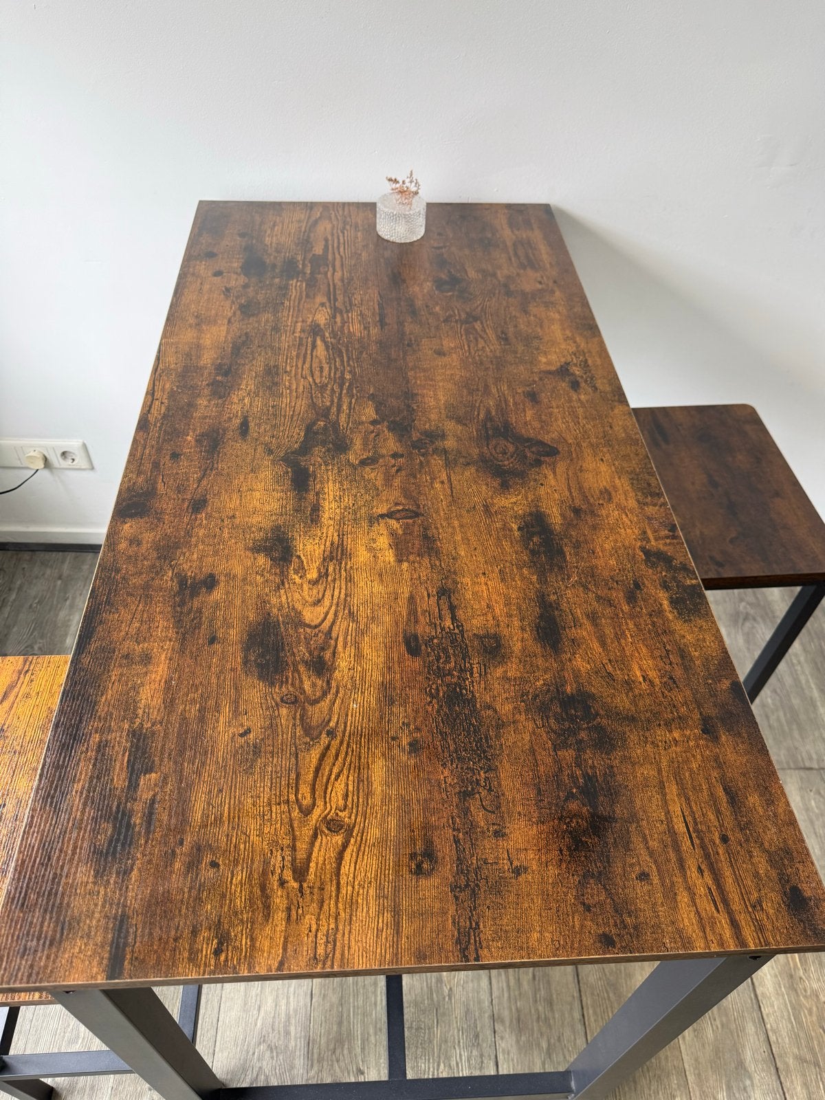 Hoge eettafel met 2 krukken - industrieel design, Huis en Inrichting, Tafels | Eettafels, 100 tot 150 cm, Tot twee personen, Zo goed als nieuw