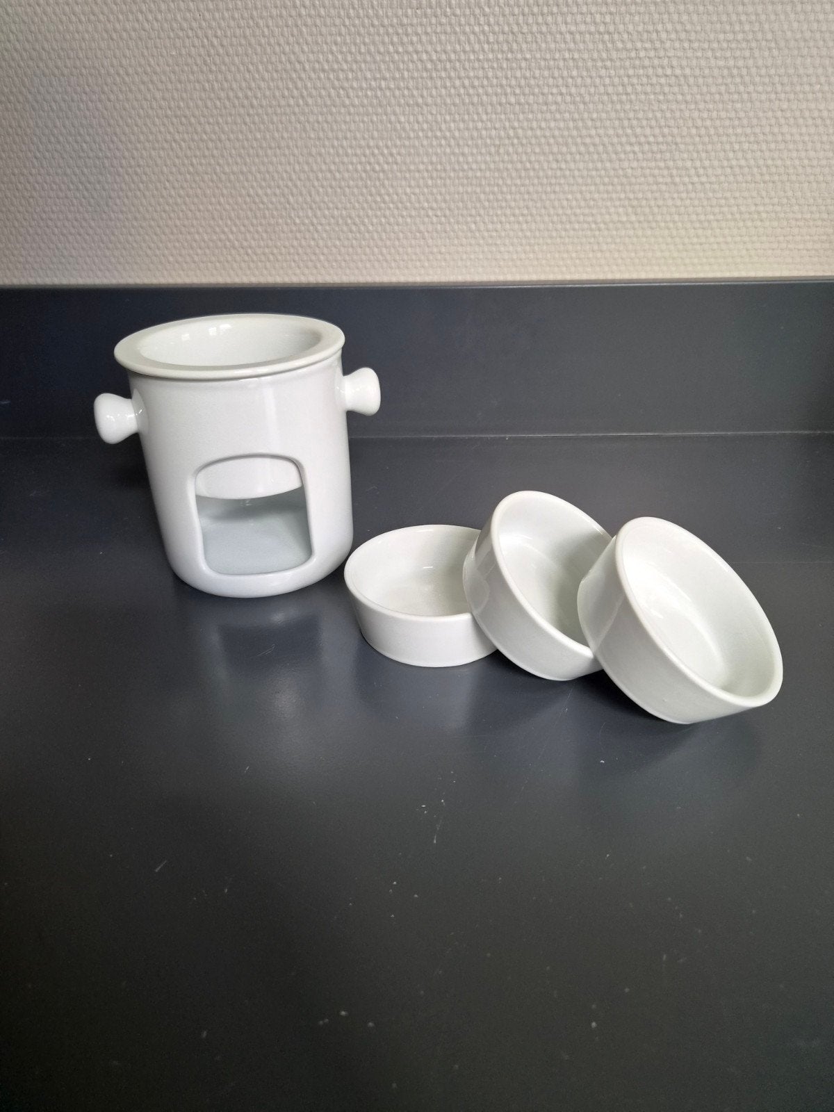 Nieuwe chocolade fondue set met kleine imperfectie, Ophalen of Verzenden, Nieuw, Steen/keramiek, Wit