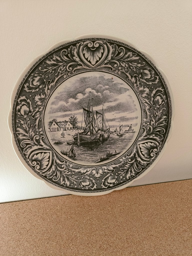 Delfts Blauw wandbord antiek van Royal Sphinx: zeilbootscene, Antiek en Kunst, Ophalen of Verzenden