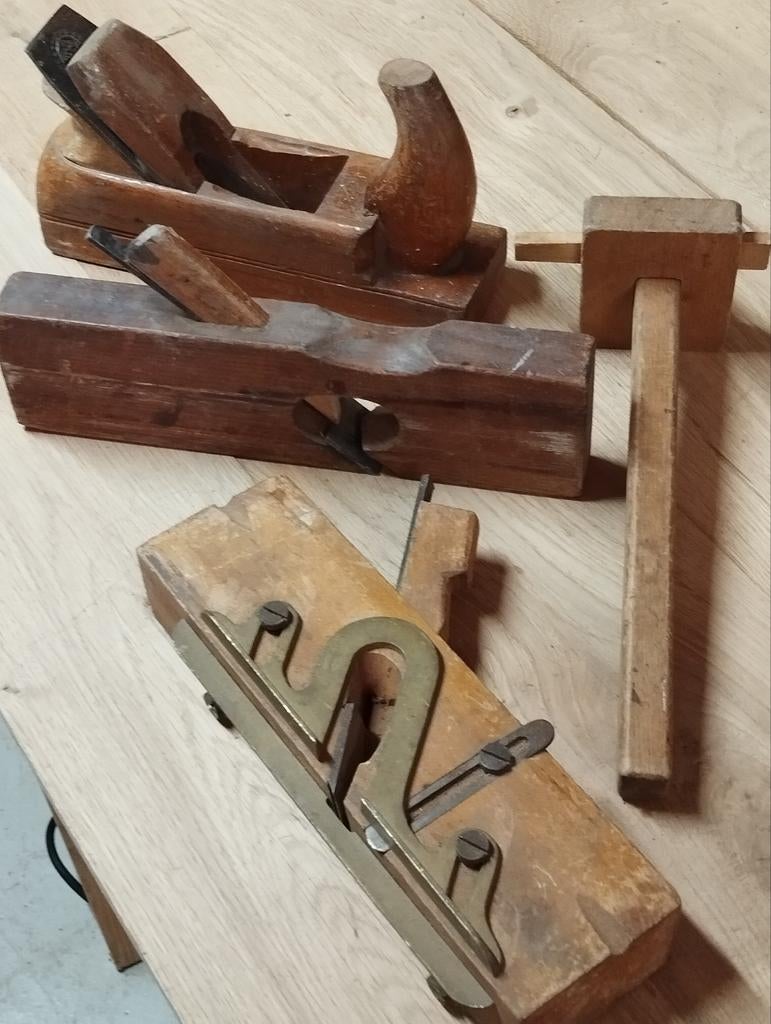 Set van 3 vintage schaven en een kruishout, Antiek en Kunst, Ophalen of Verzenden