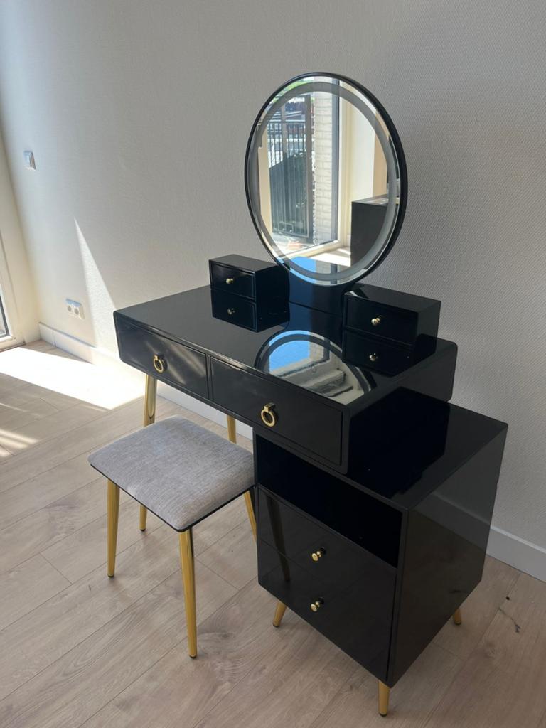 Luxe kaptafel met spiegel en opbergruimte - Zwart/Goud, Ophalen