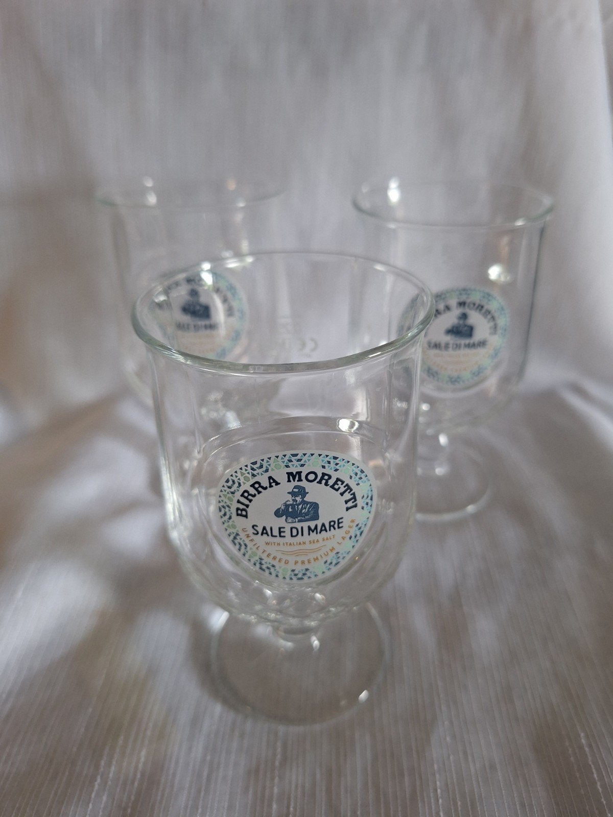 BIRRA MORETTI sale di mare glazen, 3 stuks, 0,25 l, Ophalen of Verzenden, Zo goed als nieuw, Borrel- of Shotglas