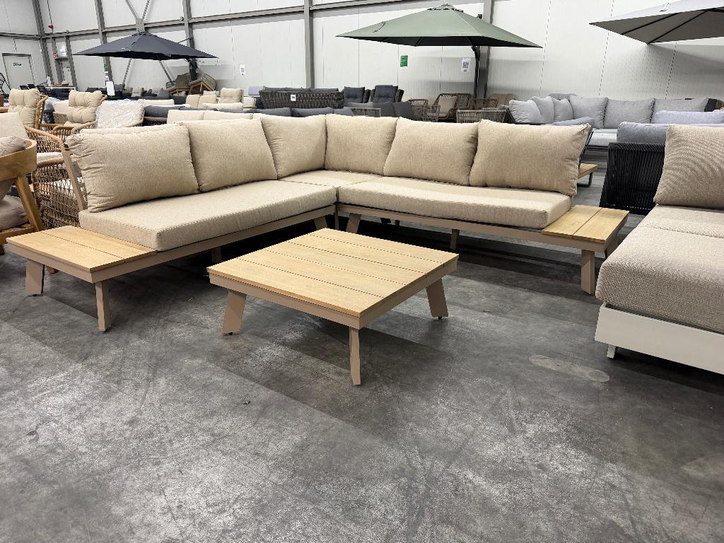 New York hoek loungeset beige | aluminium + hout | 248x248cm, Tuin en Terras, Tuinsets en Loungesets, Ophalen, 5 zitplaatsen, Aston Martinlaan 36