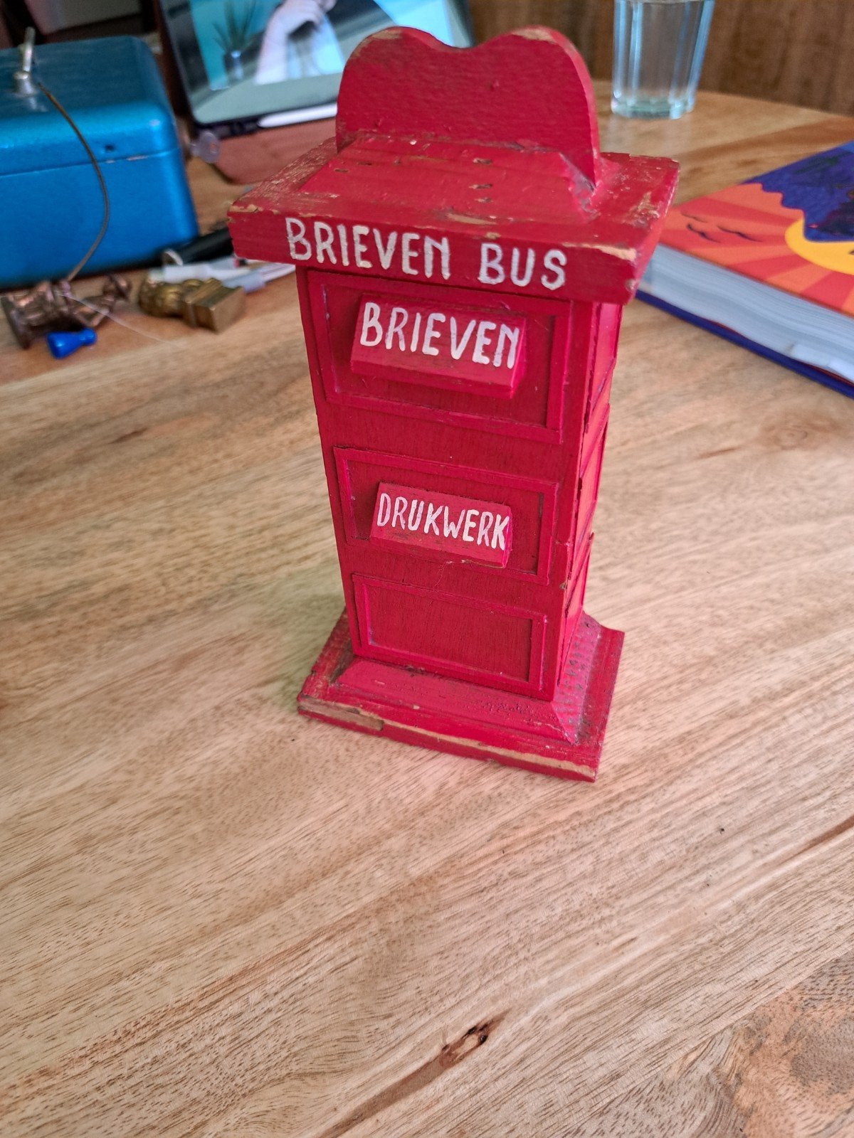 Vintage houten brievenbus spaarpot - rood, Ophalen of Verzenden