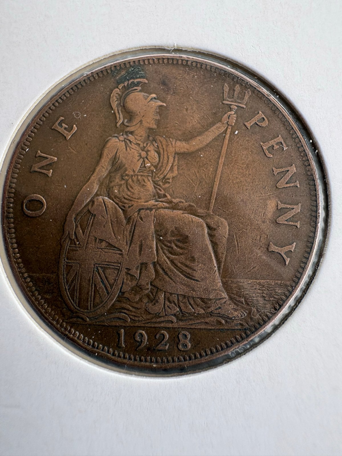 Britse One Penny munt 1928 - George V, Ophalen of Verzenden, Overige landen, Losse munt
