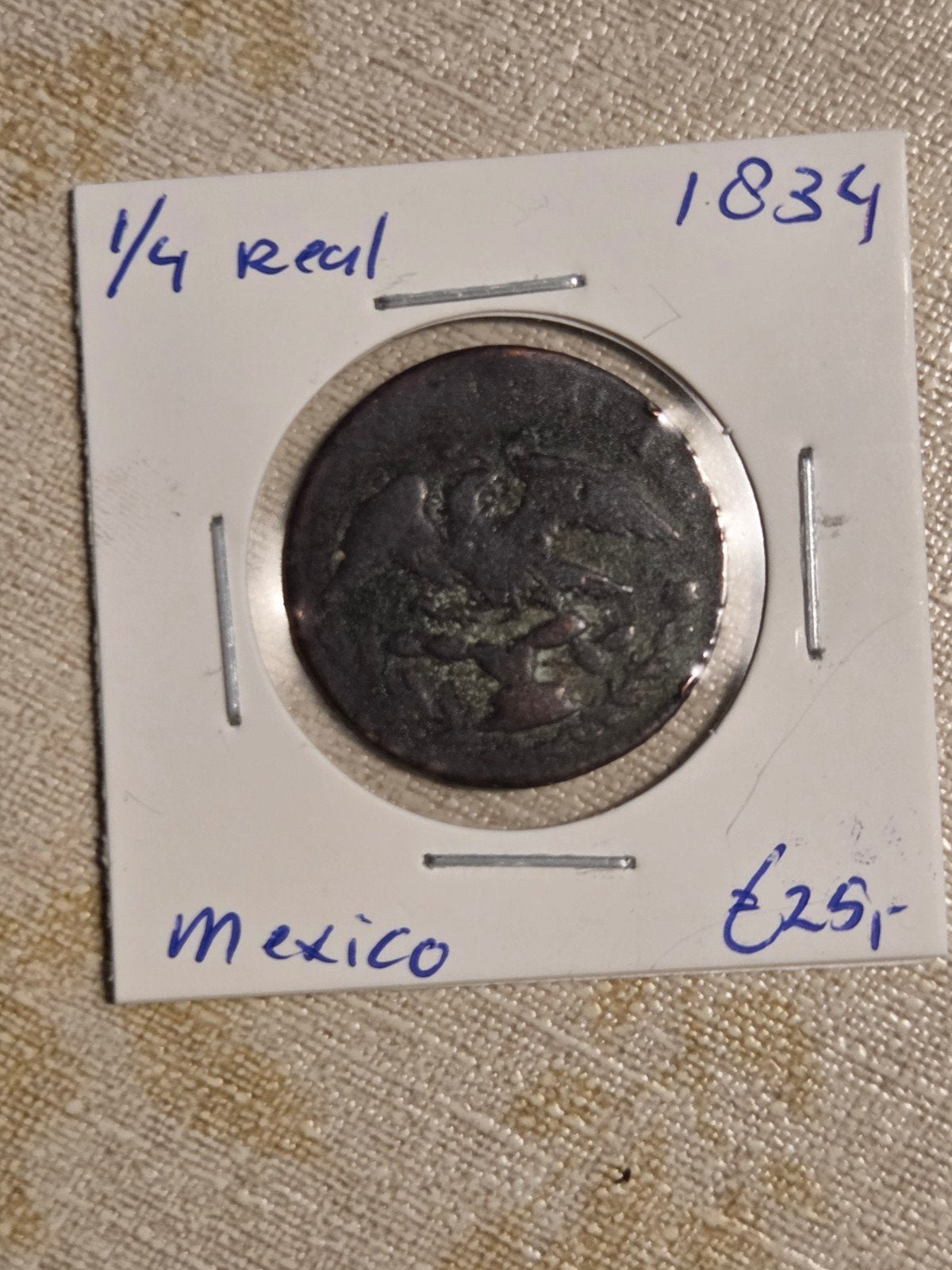Zeldzame Mexicaanse 1/4 Real munt uit 1834, Ophalen of Verzenden, Centraal-Azië, Losse munt