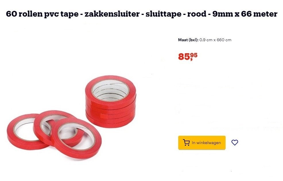 originele novem sealer tape - zakkensluiters 1 euro per rol, Ophalen of Verzenden, Nieuw, Rood