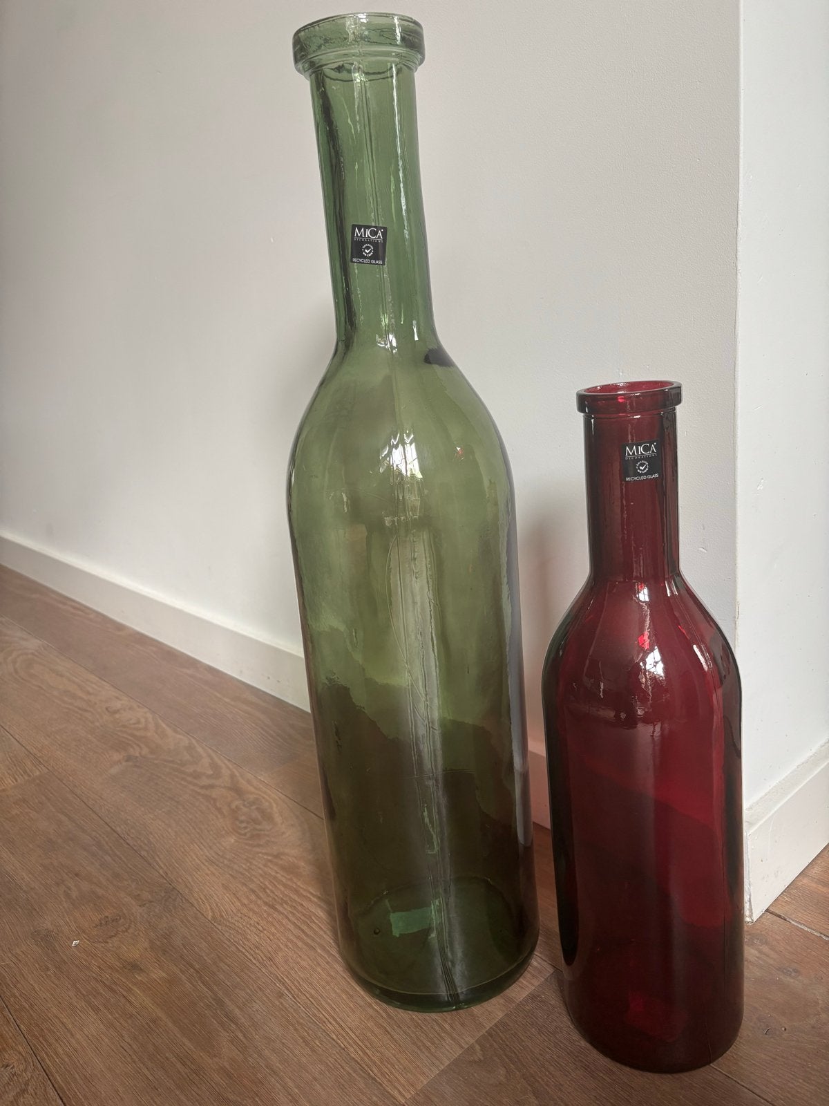 MICA Vazen set: Groen en Rood Gerecycled Glas, Meerkleurig, Ophalen of Verzenden, Gerecycled glas, Glas