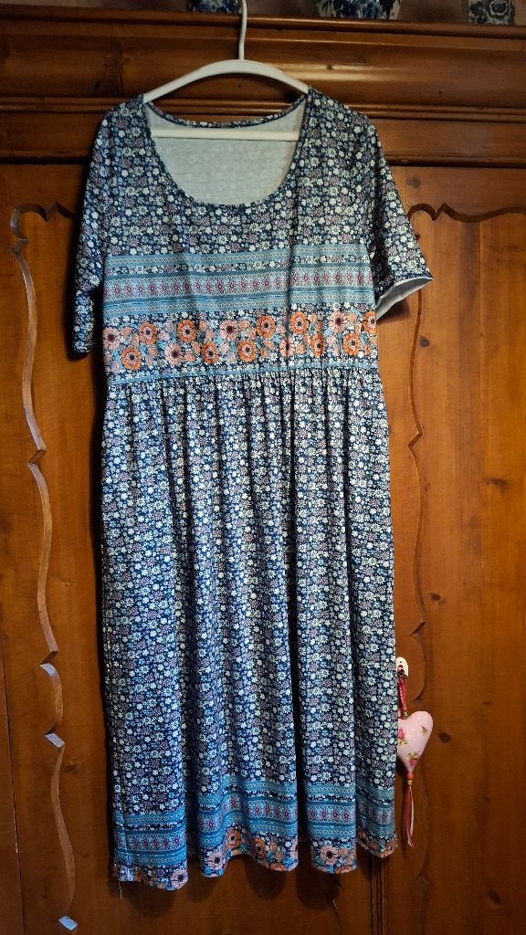 bohemian lange jurk, Blauw, Maat 42/44 (L), Ophalen of Verzenden, Zo goed als nieuw