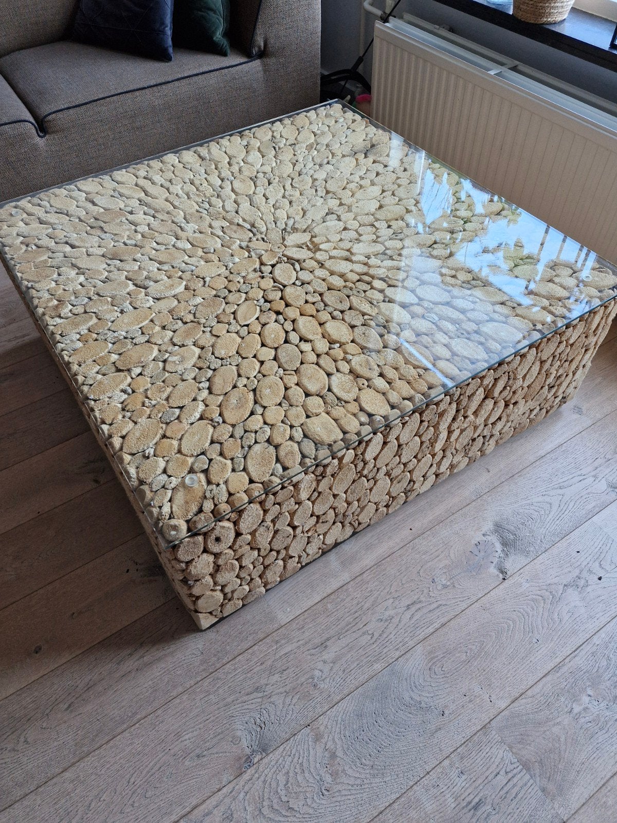 salontafel met glasplaat, Ophalen, Glas, Vierkant, Zo goed als nieuw