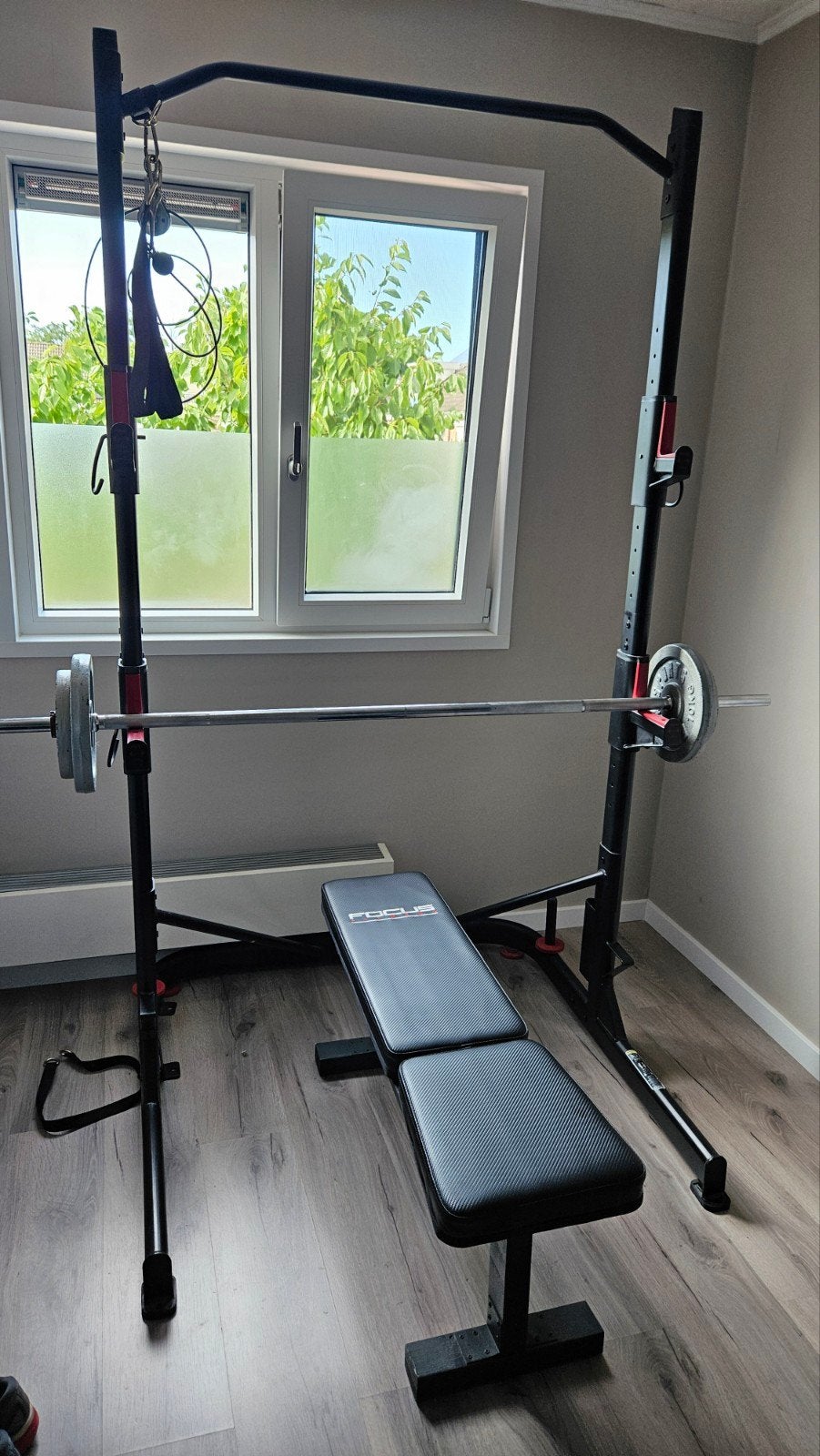 Squatrack/rack 500 met stang, 30kg schijven en kabel pulley, Ophalen