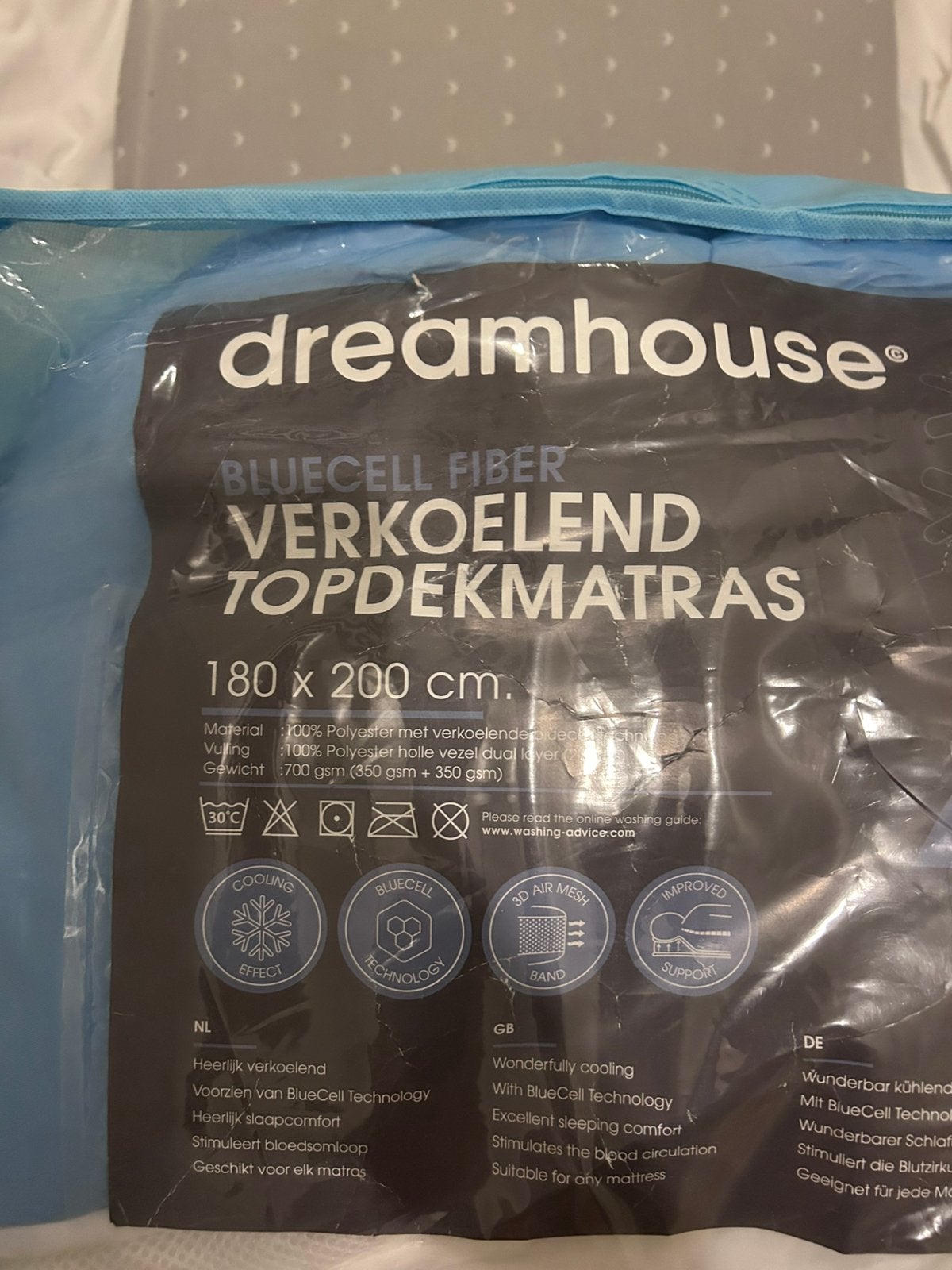 Verkoelend topdekmatras, Ophalen, Eenpersoons, Wit, Zo goed als nieuw