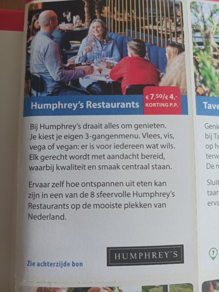 HUMPHREY'S Restaurants kortingsbon, Drie personen of meer, Kortingsbon