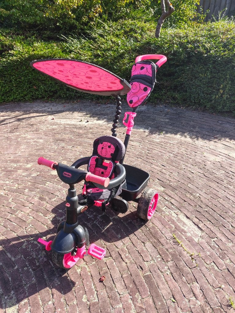 Roze 4- in1-Duwfiets / Driewieler van Little Tikes, Terugtraprem, Zo goed als nieuw, Duwstang, Ophalen