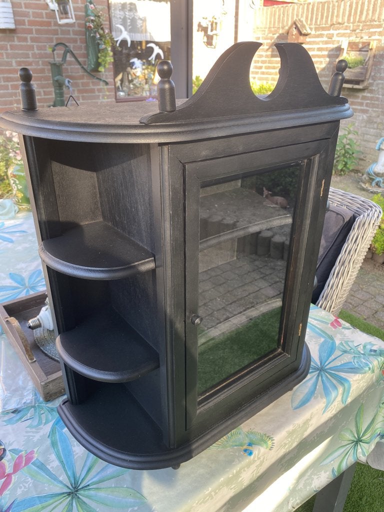 zwart vitrinekastje, Ophalen, Met deur(en), Glas, 50 tot 100 cm