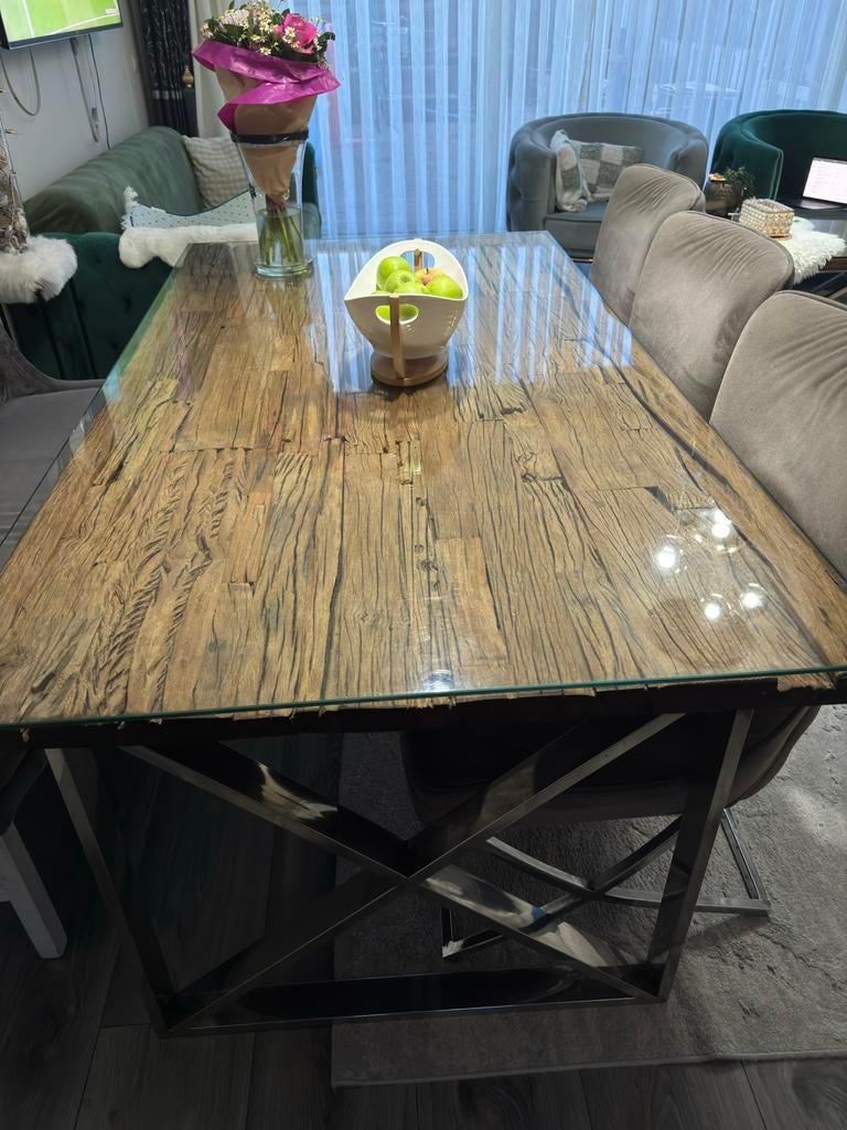 Eettafel met eetstoelen, bank en salontafel, Huis en Inrichting, Tafels | Eettafels, Ophalen, Gebruikt, 100 tot 150 cm, 150 tot 200 cm