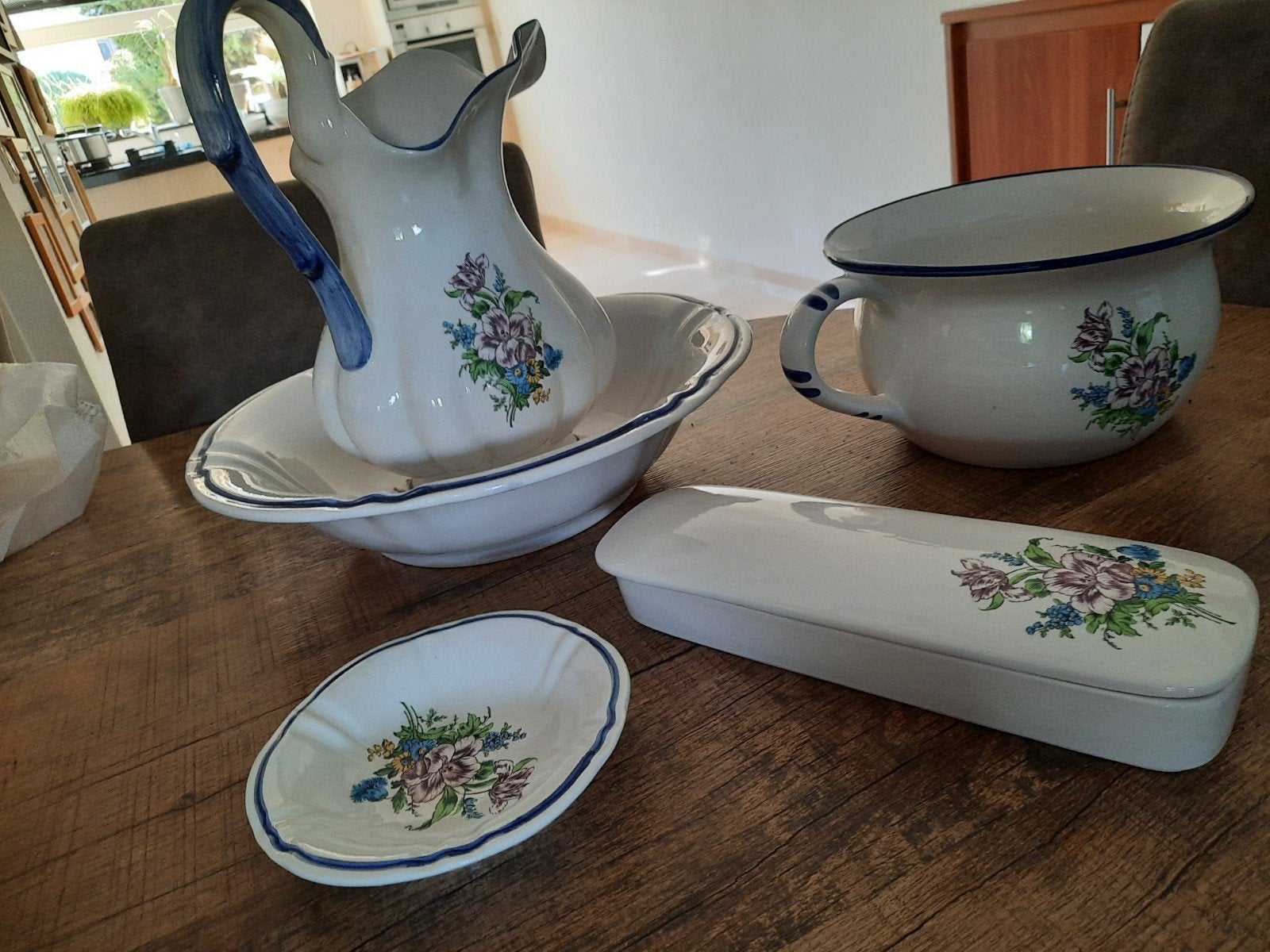 Vintage keramische waskomset met bloemmotief, Ophalen of Verzenden