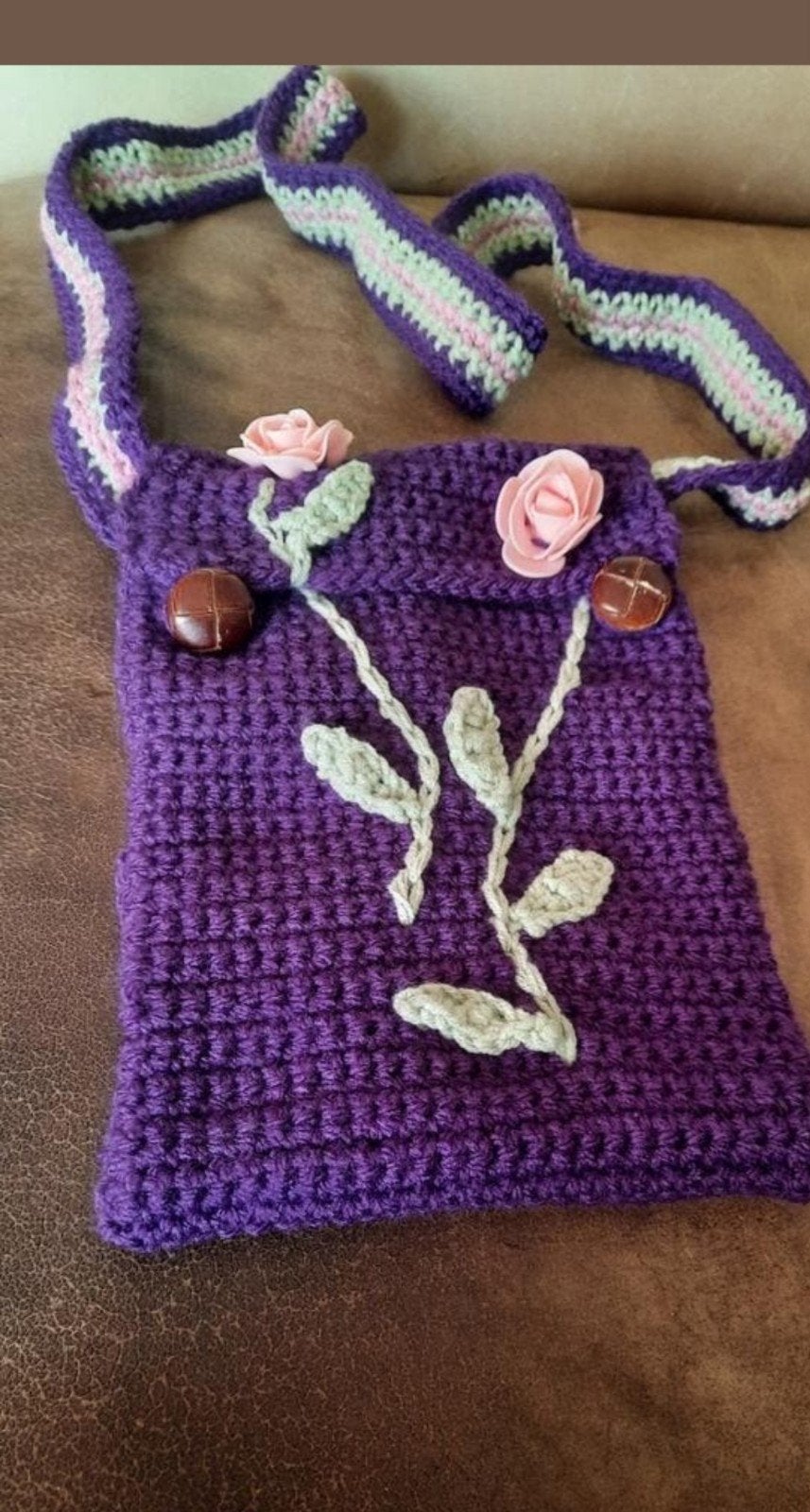 Gehaakt paars festivaltasje - 15x19 cm, Sieraden, Tassen en Uiterlijk, Tassen | Damestassen, Ophalen of Verzenden, Gebruikt, Paars
