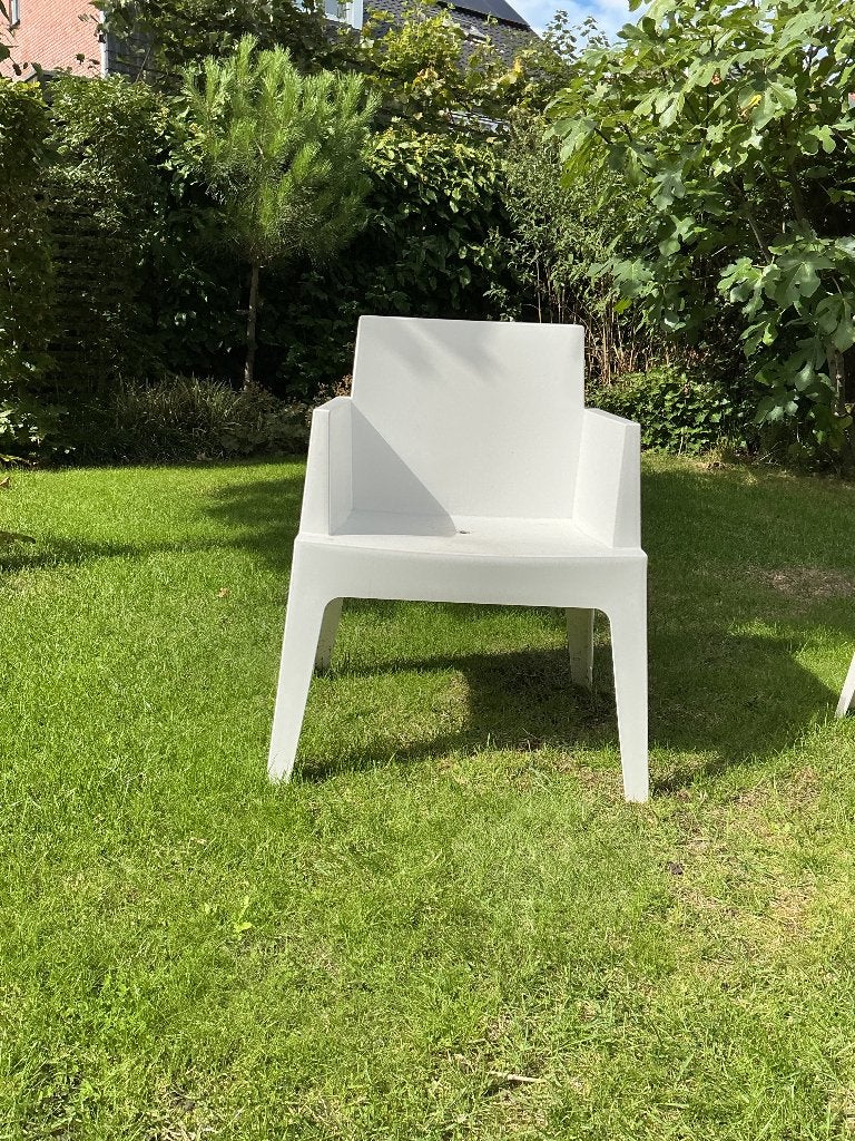 Tuinstoelen 6 wit kunststof, Ophalen, Gebruikt, Kunststof, Stapelbaar