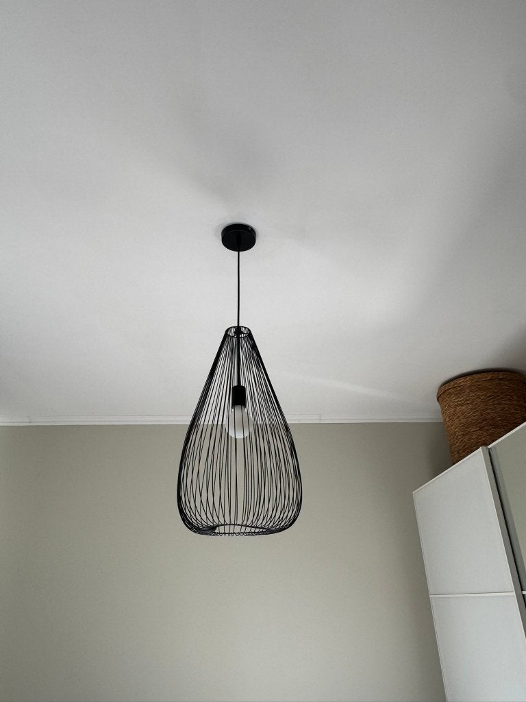 Moderne draadlamp - Zwart metalen hanglamp 60 cm - ⌀35cm, Modern, Industrieel, Zo goed als nieuw, Metaal, E27 (groot)