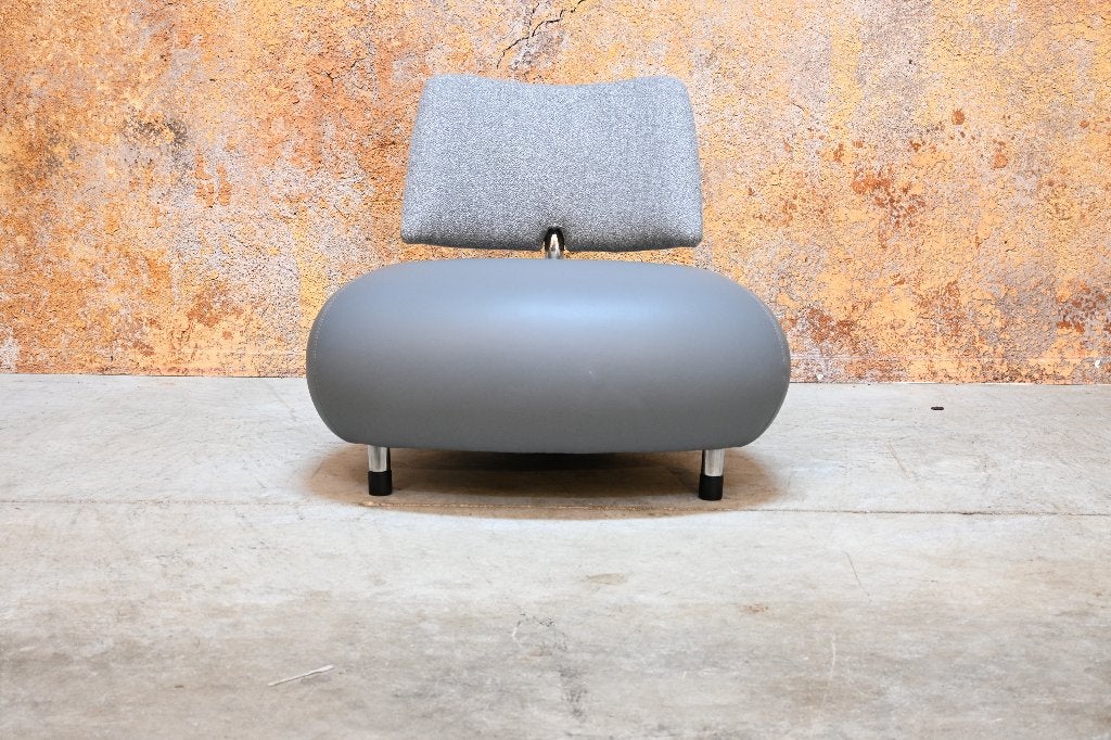 ZGANieuw grijze Leolux Pallone design fauteuil leer + stof