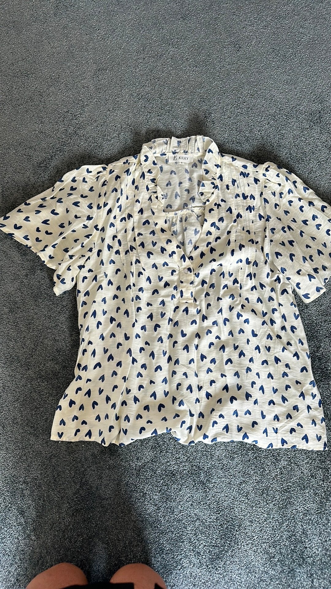 Luchtig blousje met hartjes print., Kleding | Dames, Ophalen of Verzenden, Zo goed als nieuw, Maat 36 (S), Beige