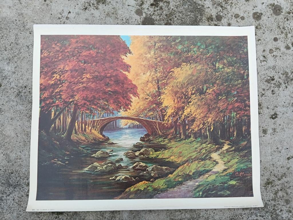 Set van 4 Vintage Landschap Prints - Herfsttaferelen, Antiek en Kunst, Kunst | Schilderijen | Klassiek, Ophalen of Verzenden