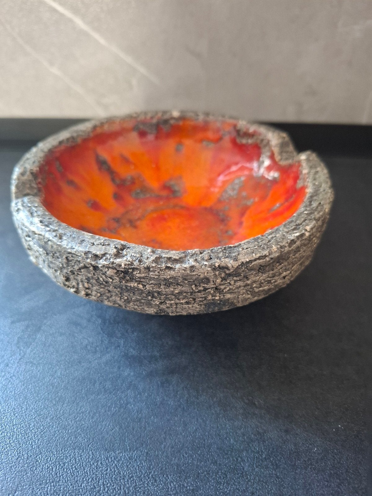 Vintage Lava Glazuur Schaal - Oranje/Grijs - Hoogte 5.5cm, Verzamelen, Ophalen of Verzenden, Huis en Inrichting