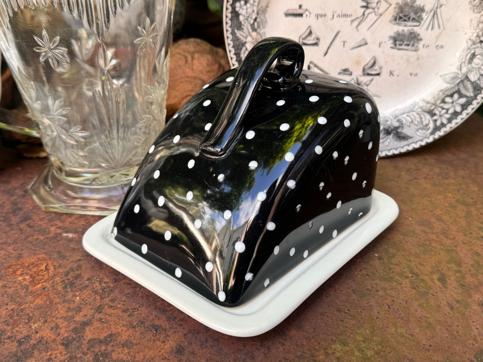 Vintage 50 jr kaasstolp/boterstolp zwart wit Piazza Ware, Ophalen of Verzenden