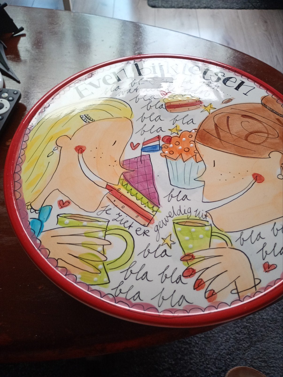 Taart Plateau "Even Bijkletsen" - Decoratief en Gezellig, Ophalen, Gebruikt, Meerkleurig, Overige stijlen