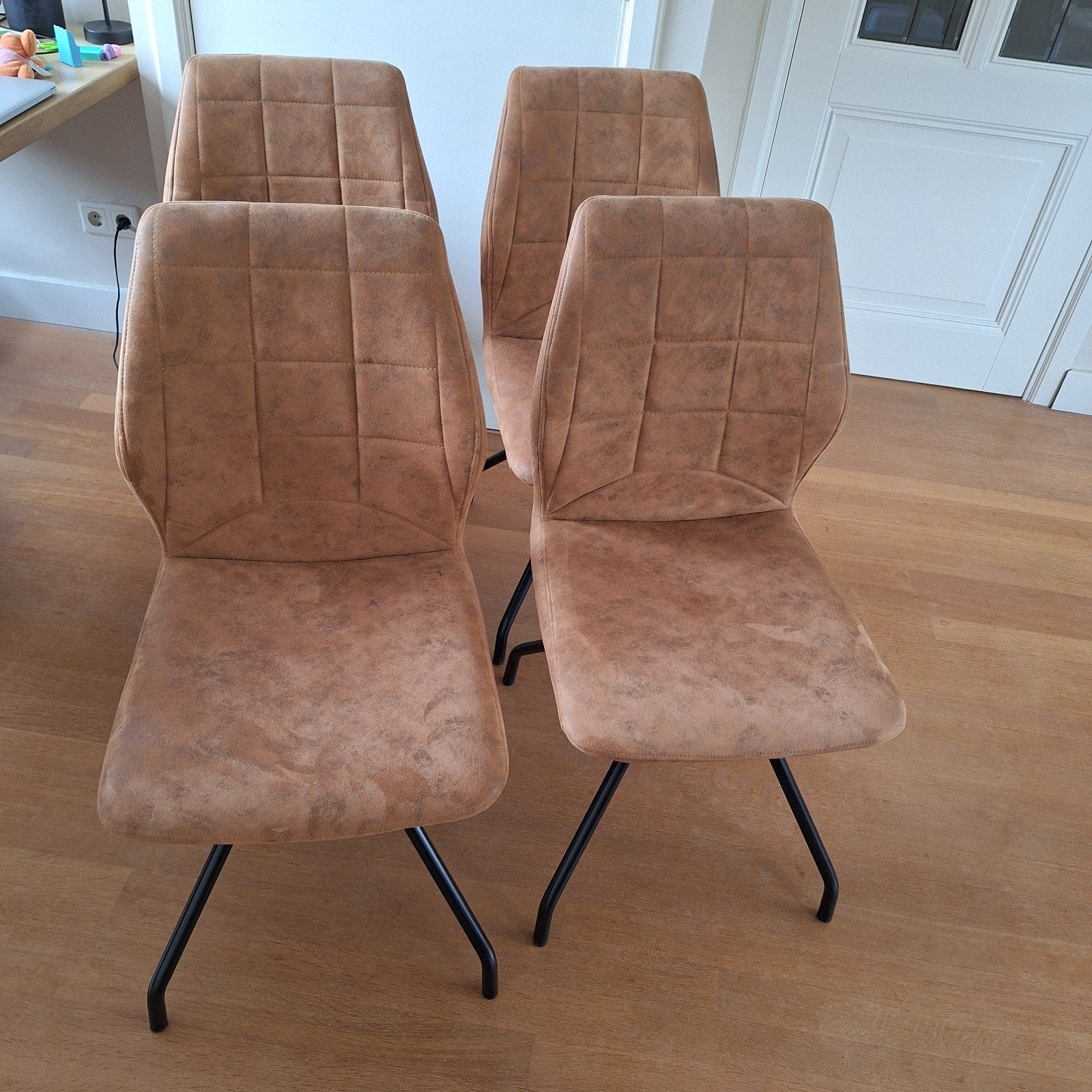 4 Cognac kleurige Eettafelstoelen van Eijerkamp, Huis en Inrichting, Stoelen, Ophalen, Gebruikt, Overige kleuren, Vier