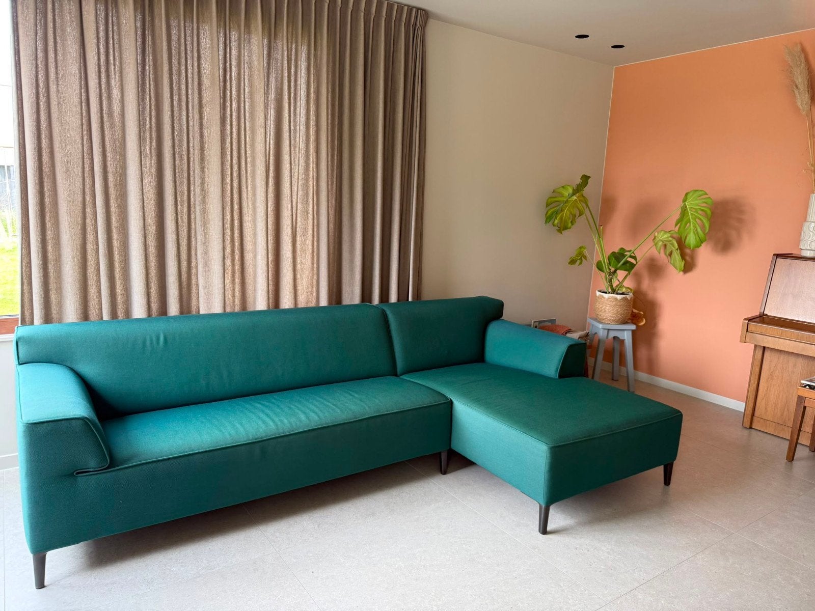 Groene Pode hoekbank met chaise longue, Ophalen, Zo goed als nieuw, Stof