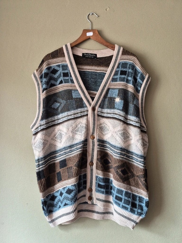 mens button-up knit vest | GEEN mouwen | L | opa-vest, Kleding | Heren, Maat 52/54 (L), Meerkleurig, Vintage Dressing, Ophalen of Verzenden