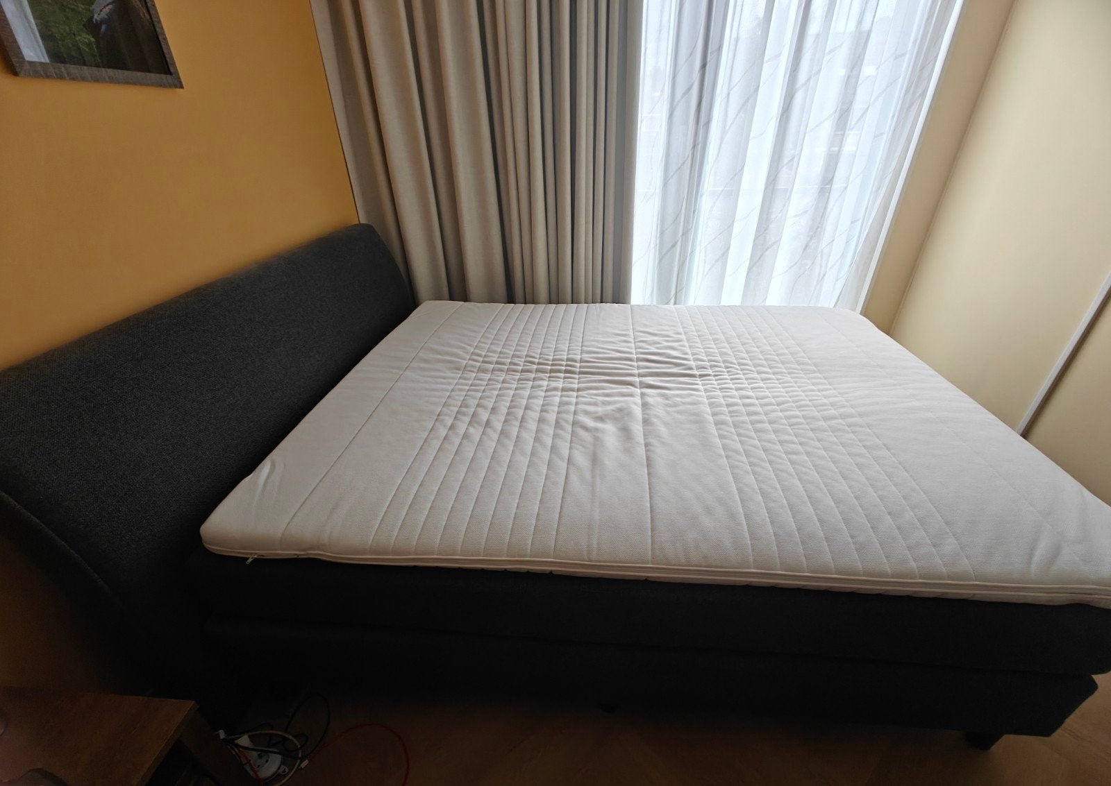 Boxspring 160x200 cm met matrassen en topper, Ophalen, Gebruikt, Tweepersoons, 200 cm