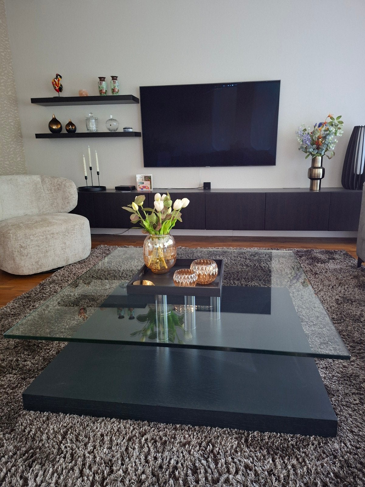 Rolf Benz Glazen Salontafel, Huis en Inrichting, Ophalen, Rechthoekig, 100 tot 150 cm, 100 tot 150 cm