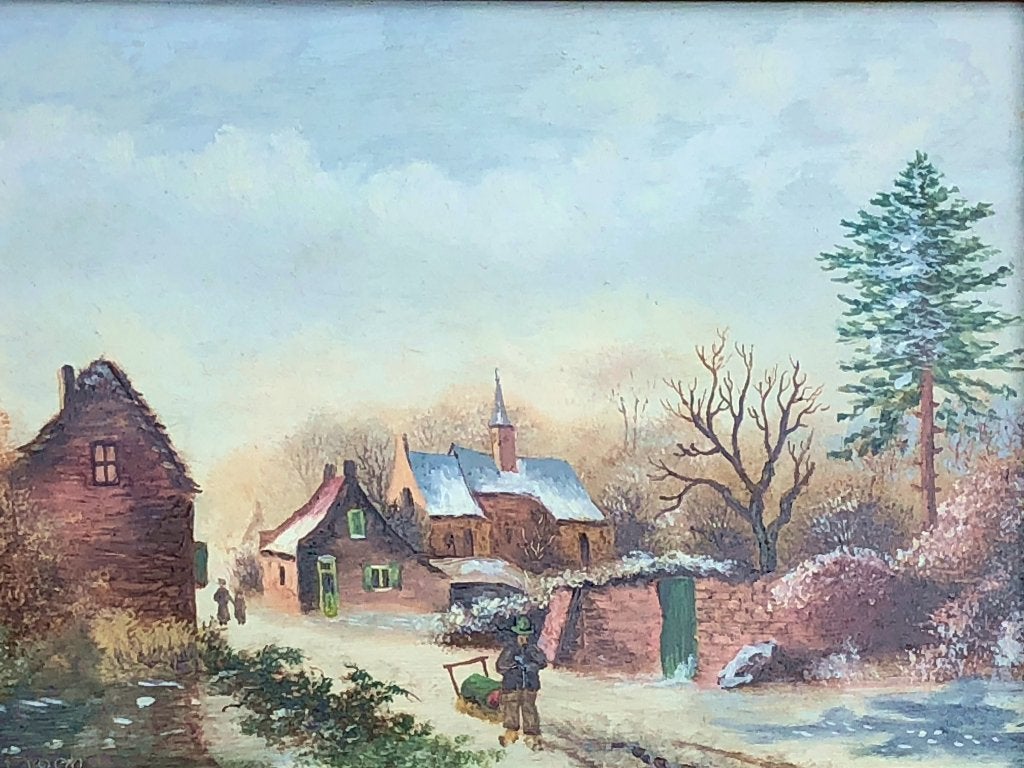 J. Croon Schilderij 'Nederlands wintertafereel met Duwslee', Ophalen of Verzenden