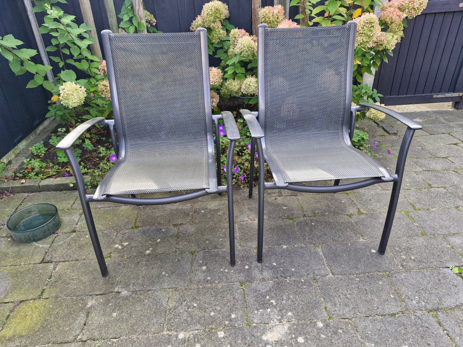 2 Bellagio ruinstoelen, Tuin en Terras, Ophalen, Gebruikt, Aluminium, Stapelbaar