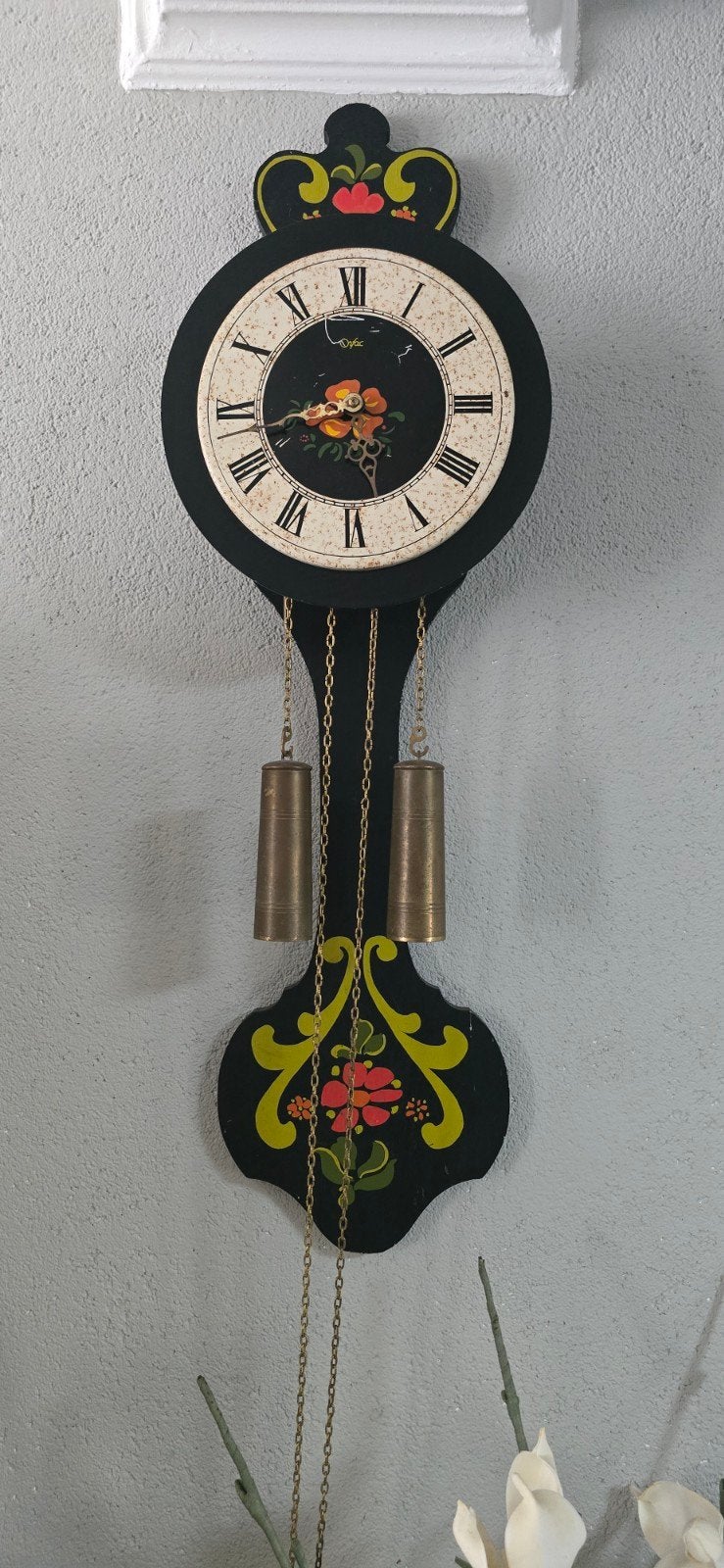 Vintage Orfac Wandklok met Bloemenmotief, Antiek en Kunst, Antiek | Klokken, Ophalen of Verzenden